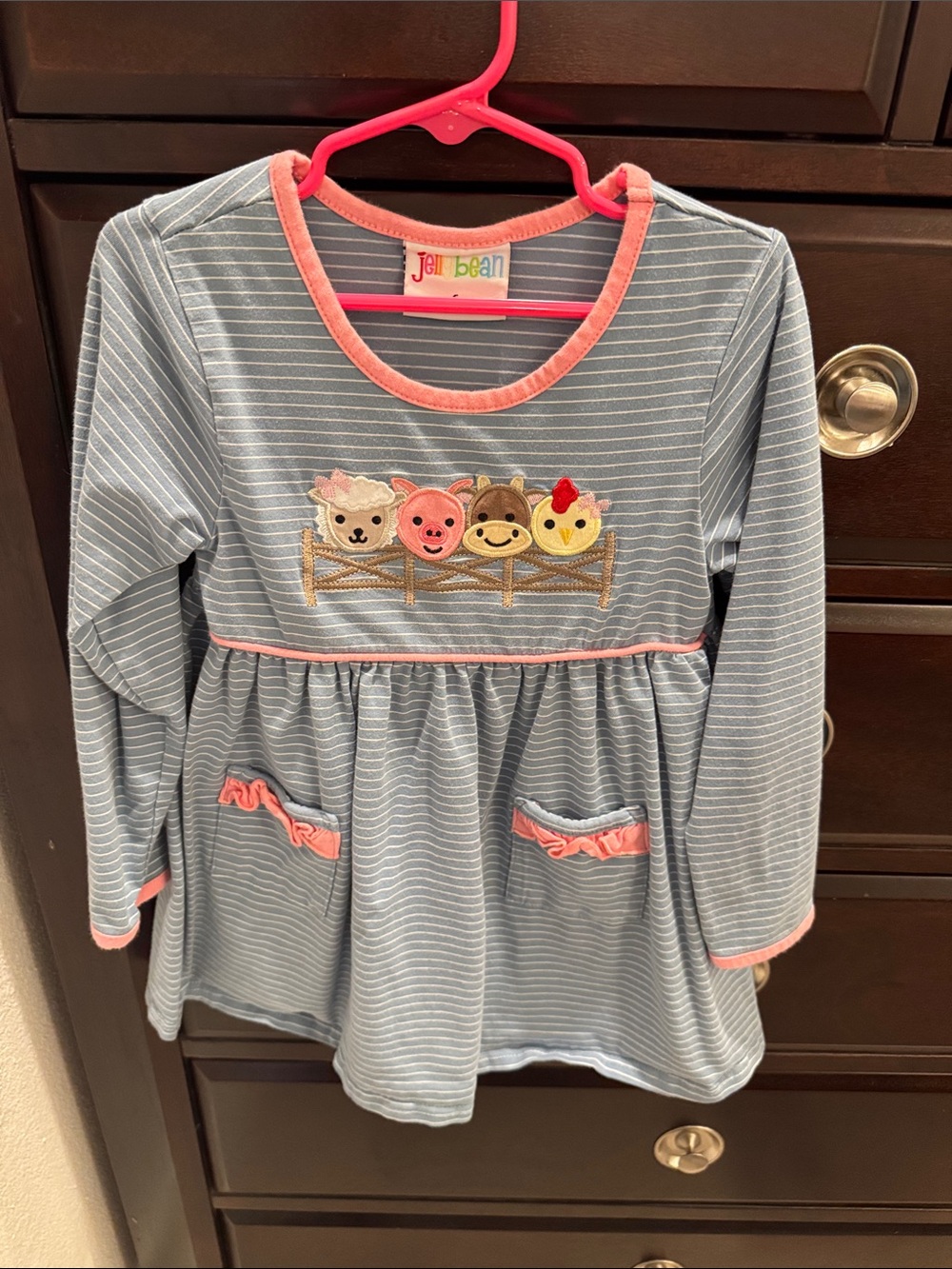 Jelly Beans Blue & Pink Striped Farm Animal Dress